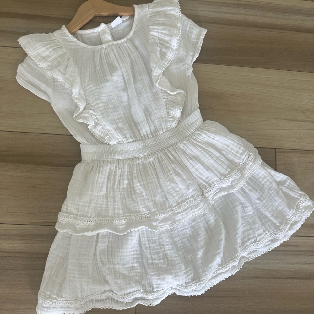GAP White Ruffled Tiered Sundress with Flutter Sleeves